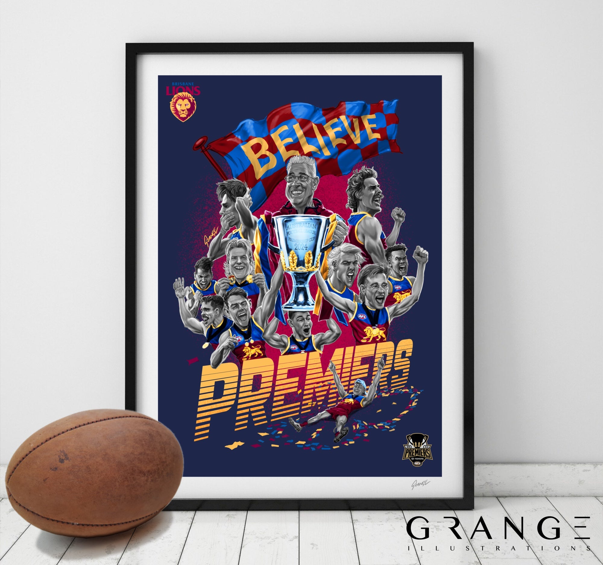 ‘Brisbane Lions - Premiers’ Fine Art Print By Grange Wallis (UNFRAMED)